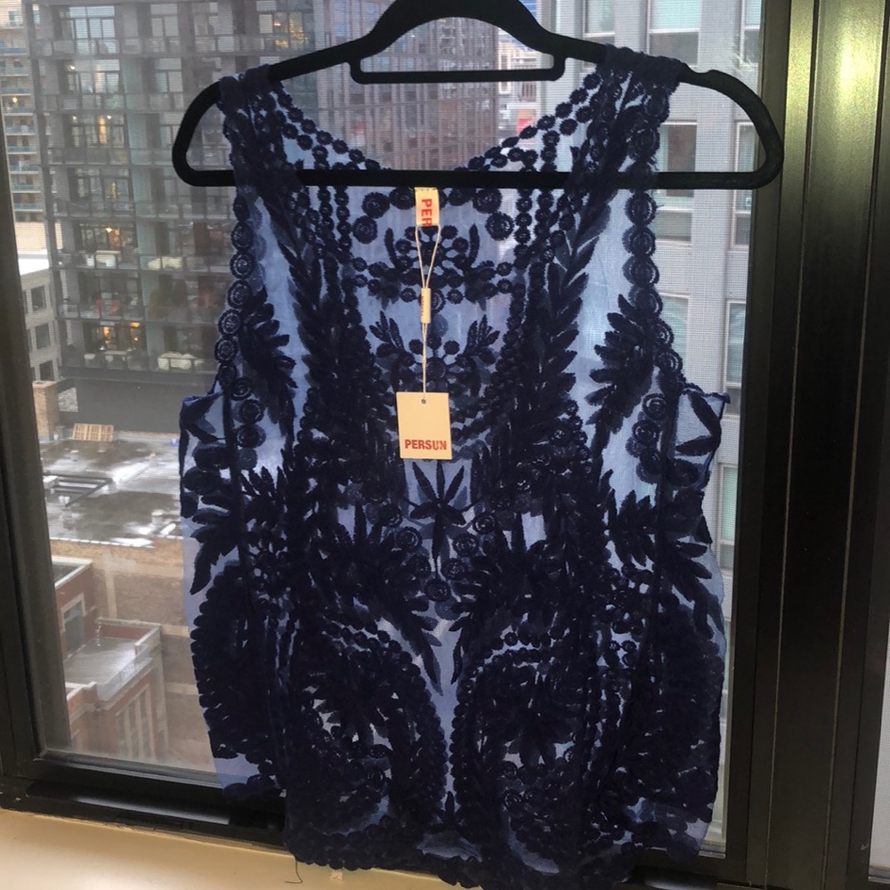 Blue cover up tank top (see through) nwt NEW